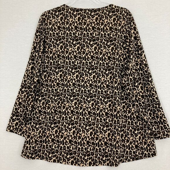 Zac & Rachel Brown Leopard Print Stretch Knit Long Sleeve Comfy Top 1X - Picture 9 of 10